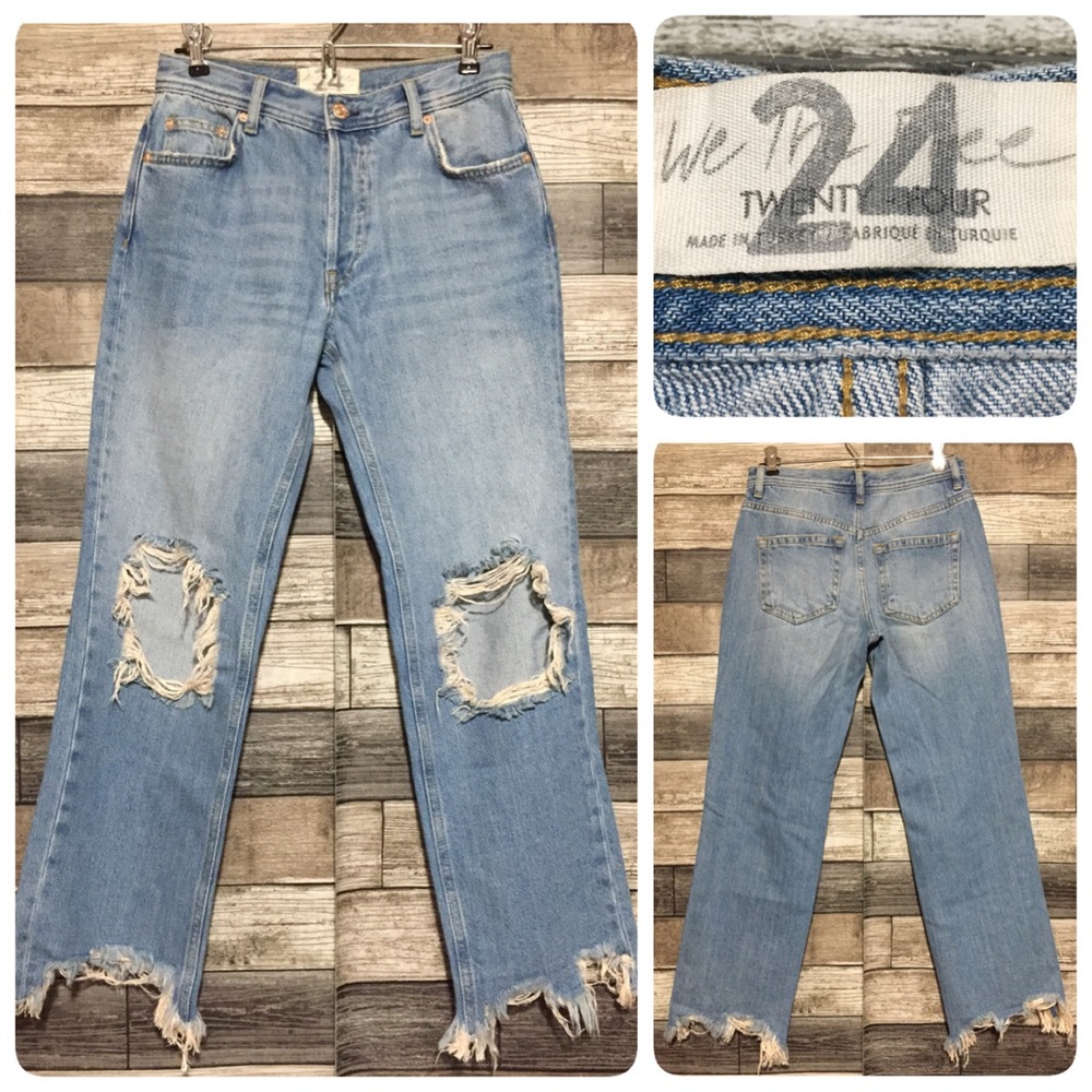 We The Free Straight Crop Jeans 24 (Inseam 26.5) Button Fly Raw Hem Distressed